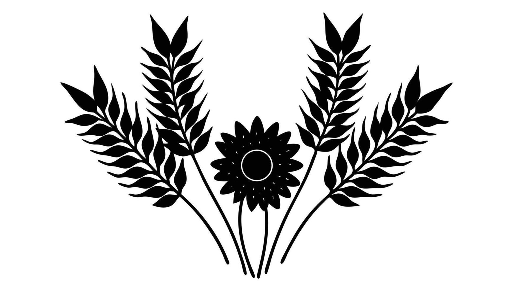 Black Silhouette Of Wheat Ears And Sunflower vector