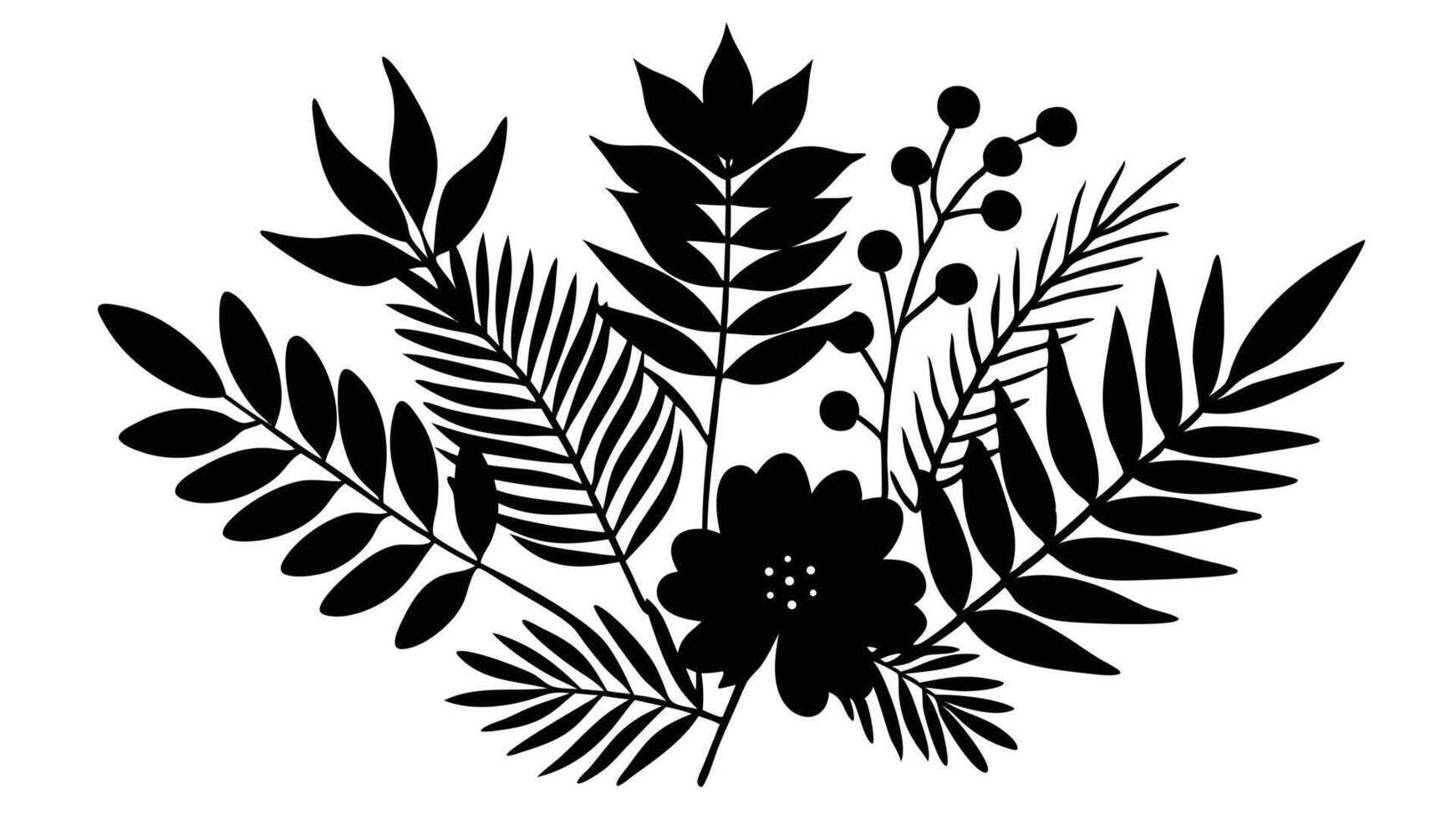 Black And White Tropical Leaves And Flower Illustration vector