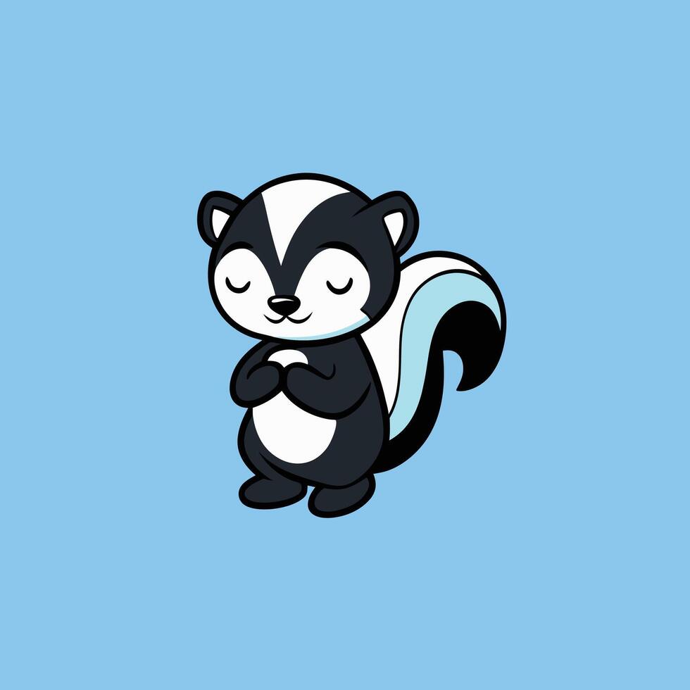 Cute Skunk Character Cartoon On Blue Background vector
