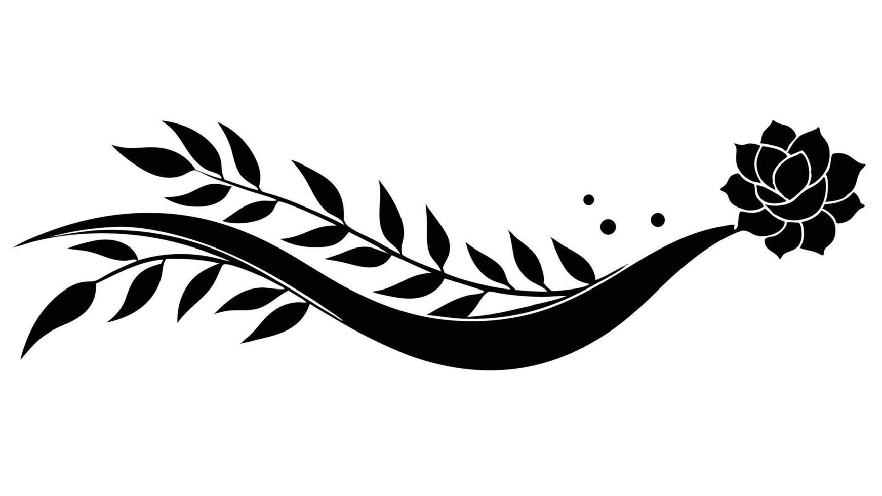 Floral Element With Leaves And Rose Black Silhouette vector