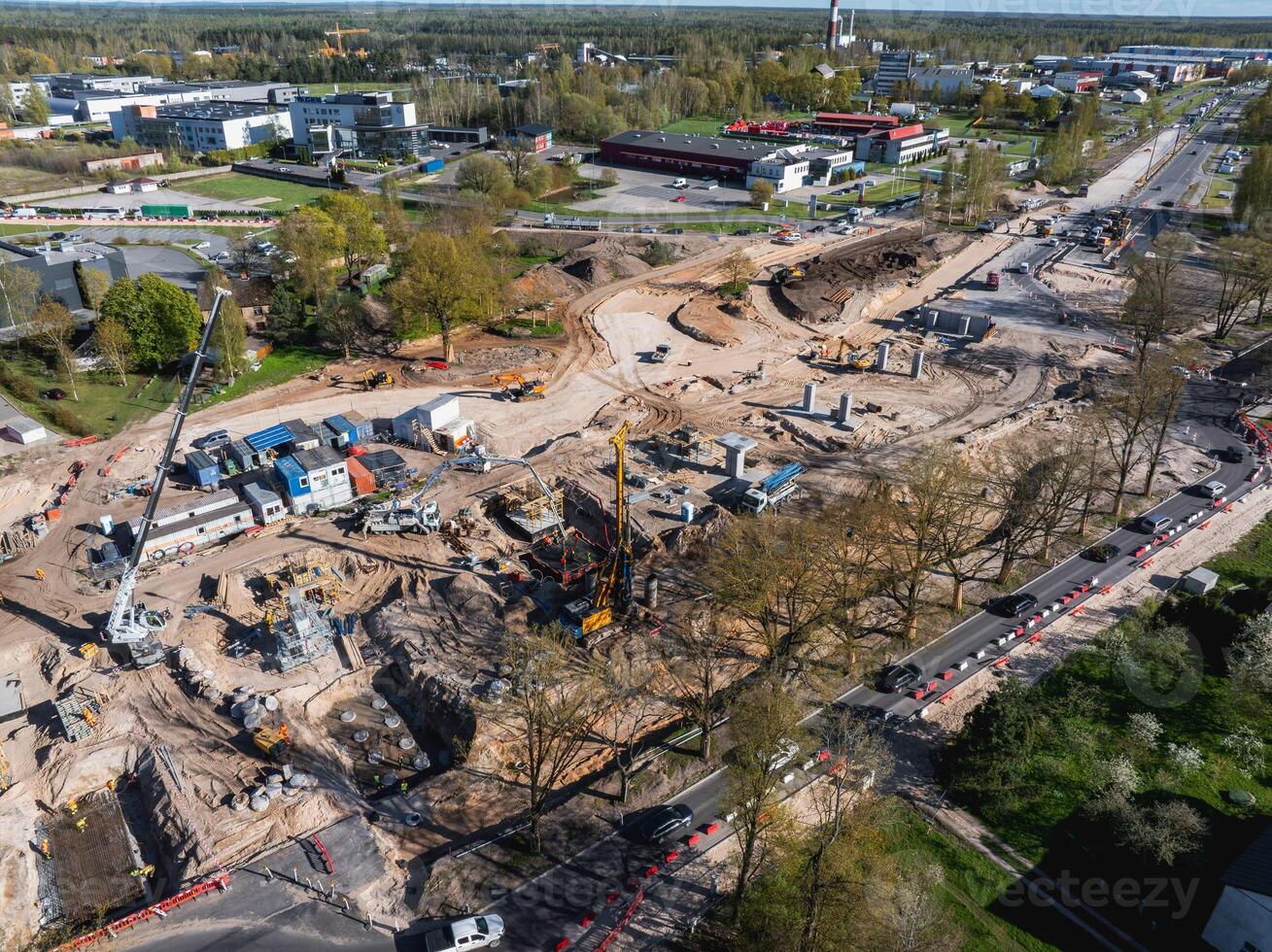 Construction site in the middle of a town photo