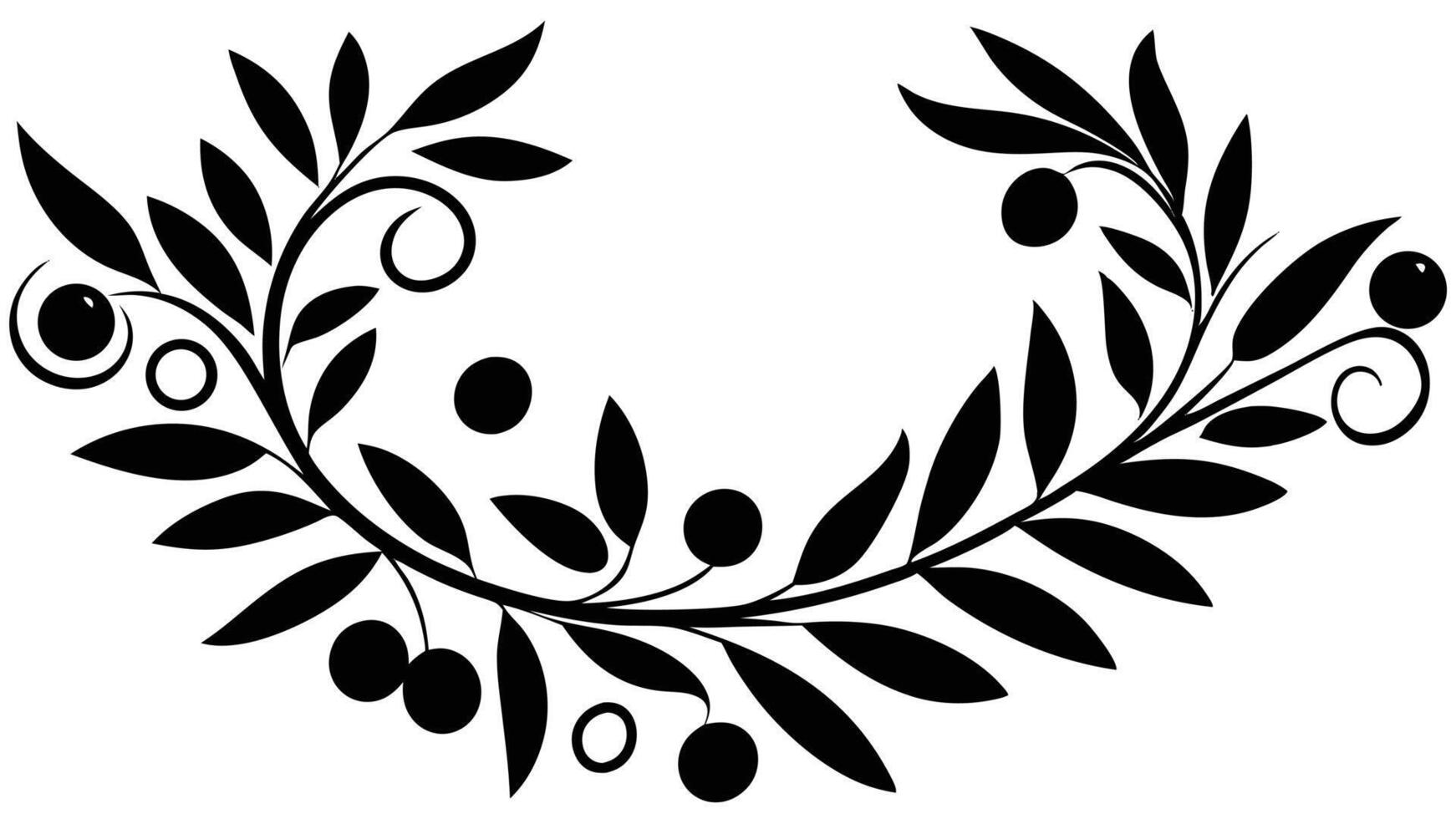 Black Silhouette Wreath With Olives And Leaves vector