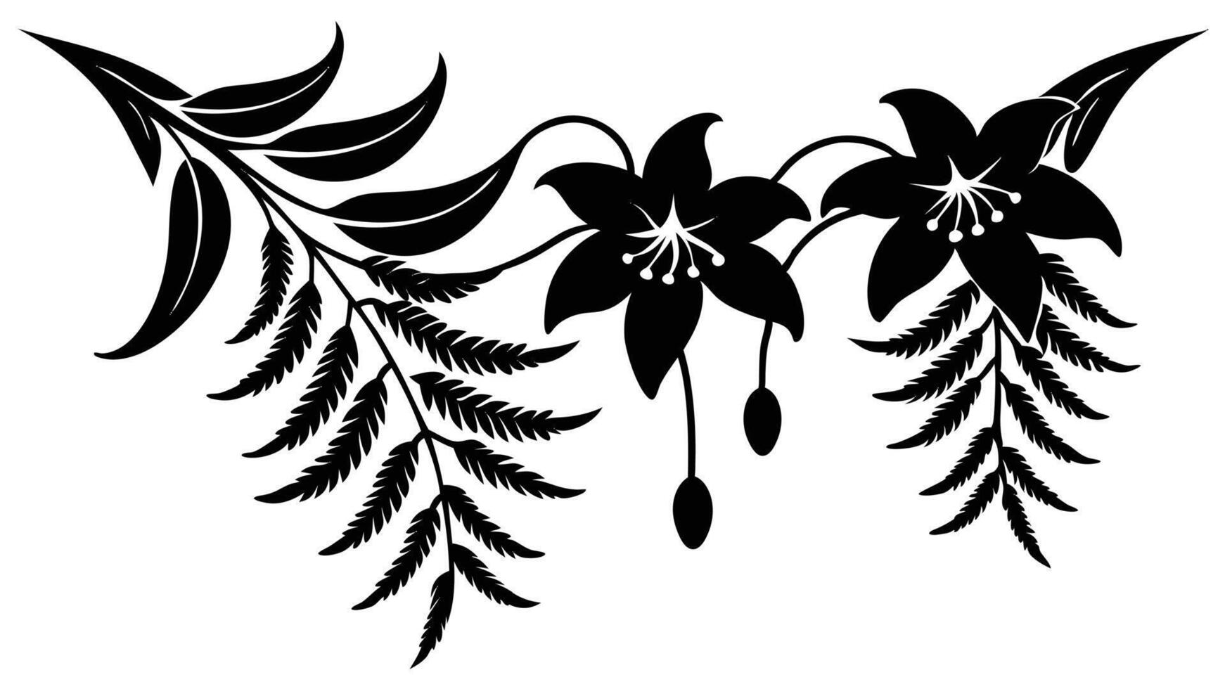 Black And White Floral Silhouette With Fern And Leaves vector