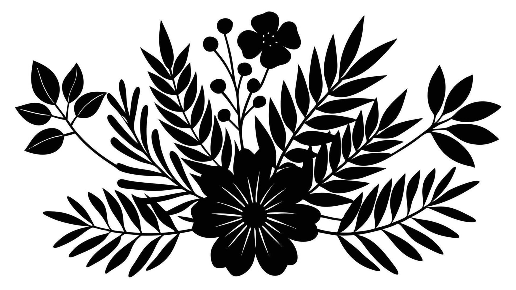 Floral Illustration With Elegant Black Flowers And Leaves vector