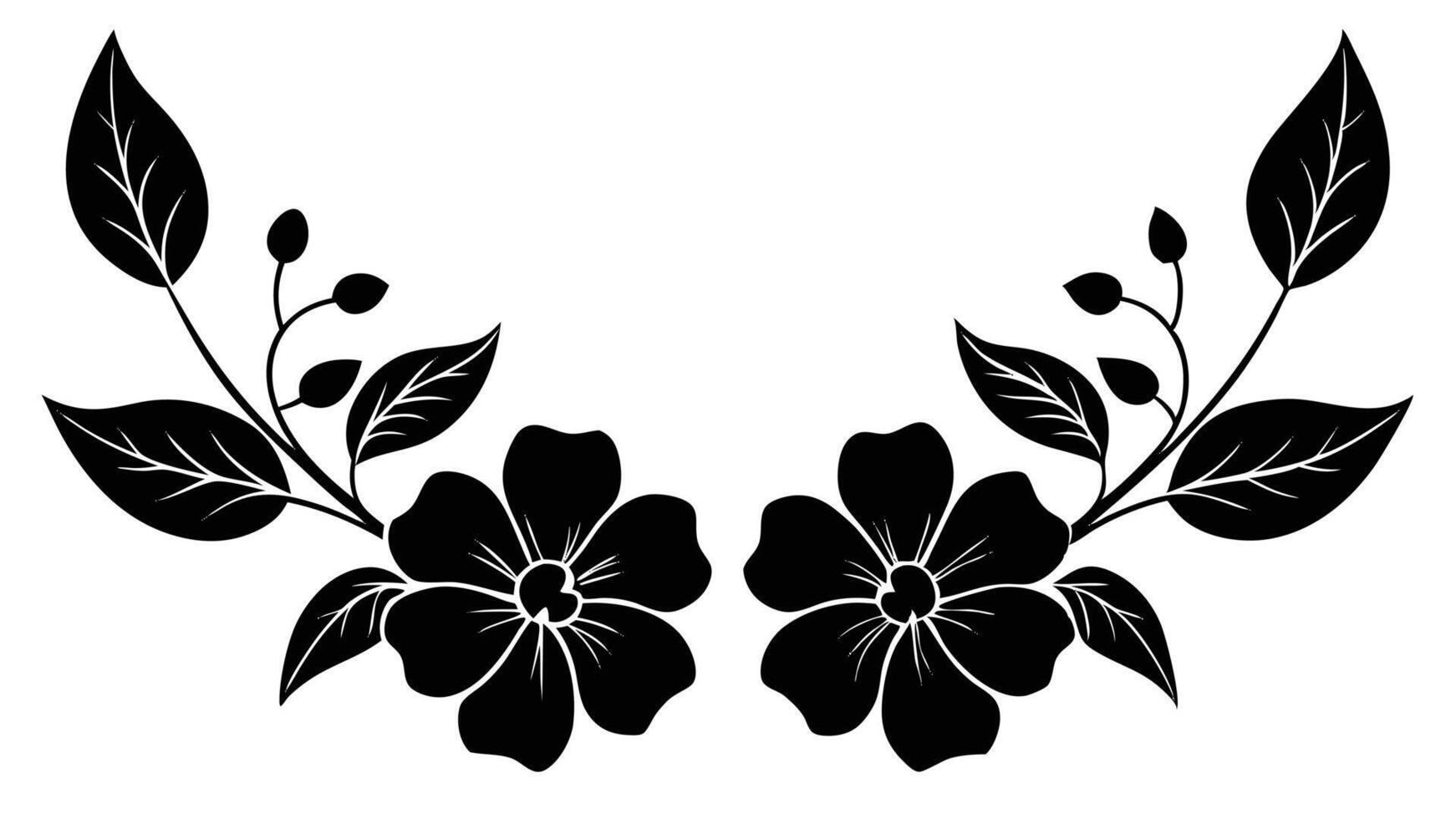 Floral Corner Design Black Flowers And Leaves vector