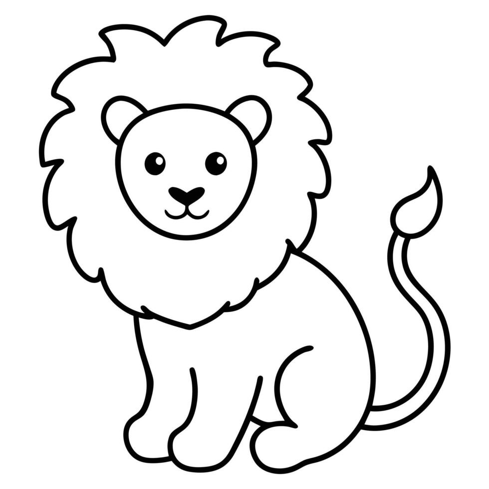Cute Cartoon Lion Outline Illustration Design vector