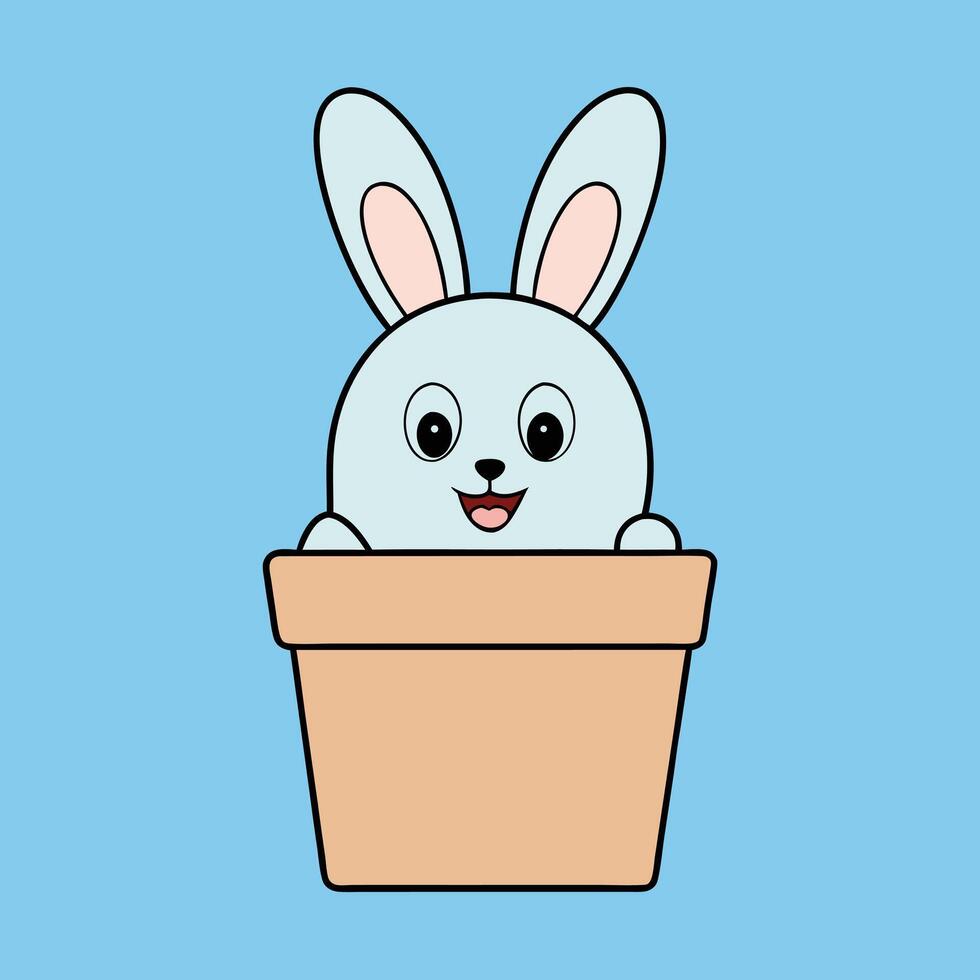 Cute Bunny Rabbit In A Flower Pot vector