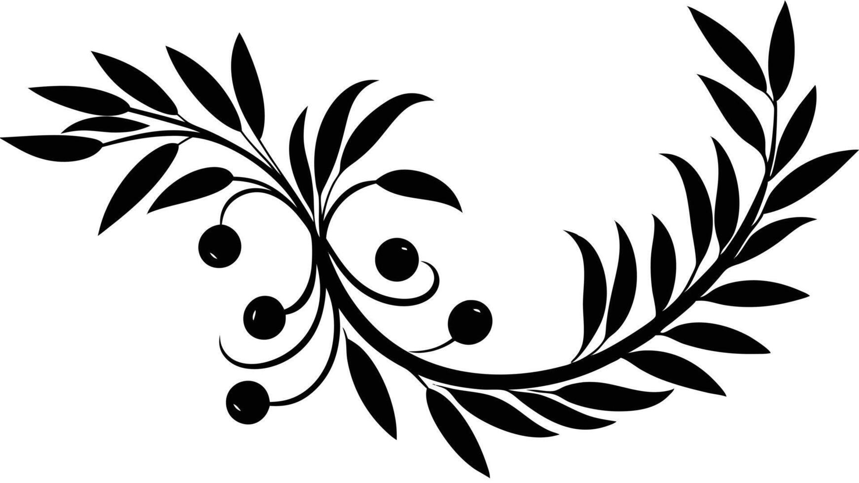 Olive Branch Black Silhouette Graphic Illustration vector