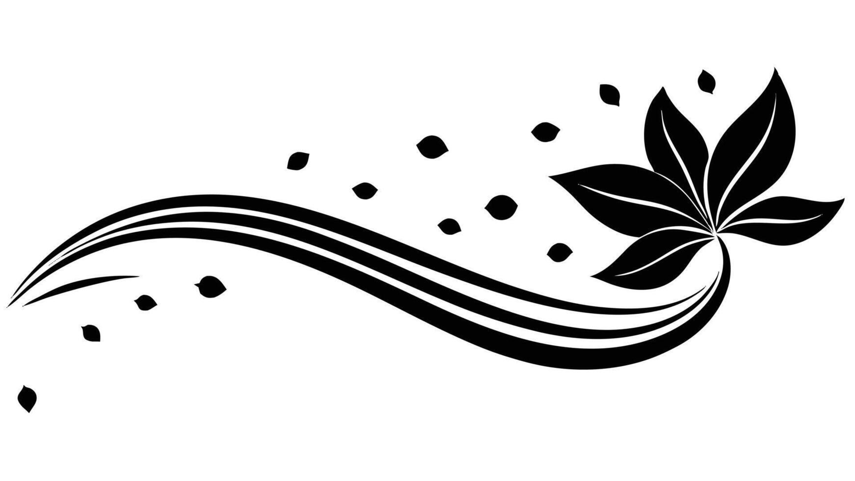 Floral Wave Silhouette With Falling Leaves Black And White vector