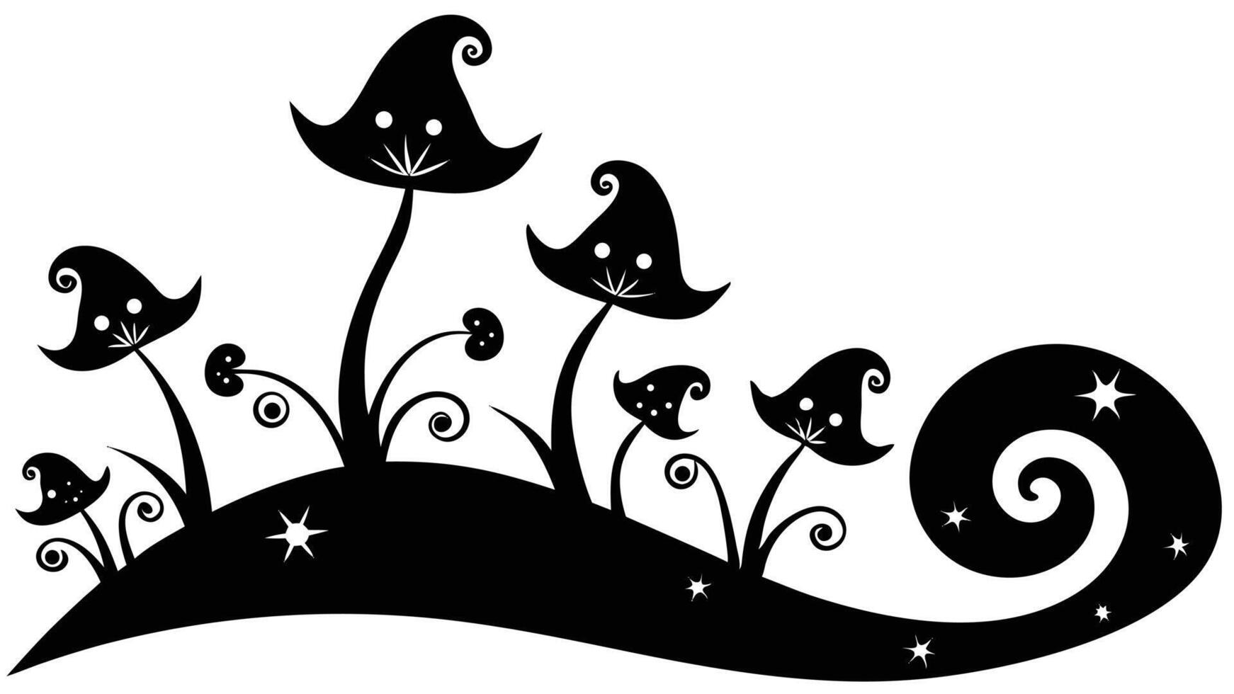 Whimsical Black And White Mushroom Garden Illustration vector