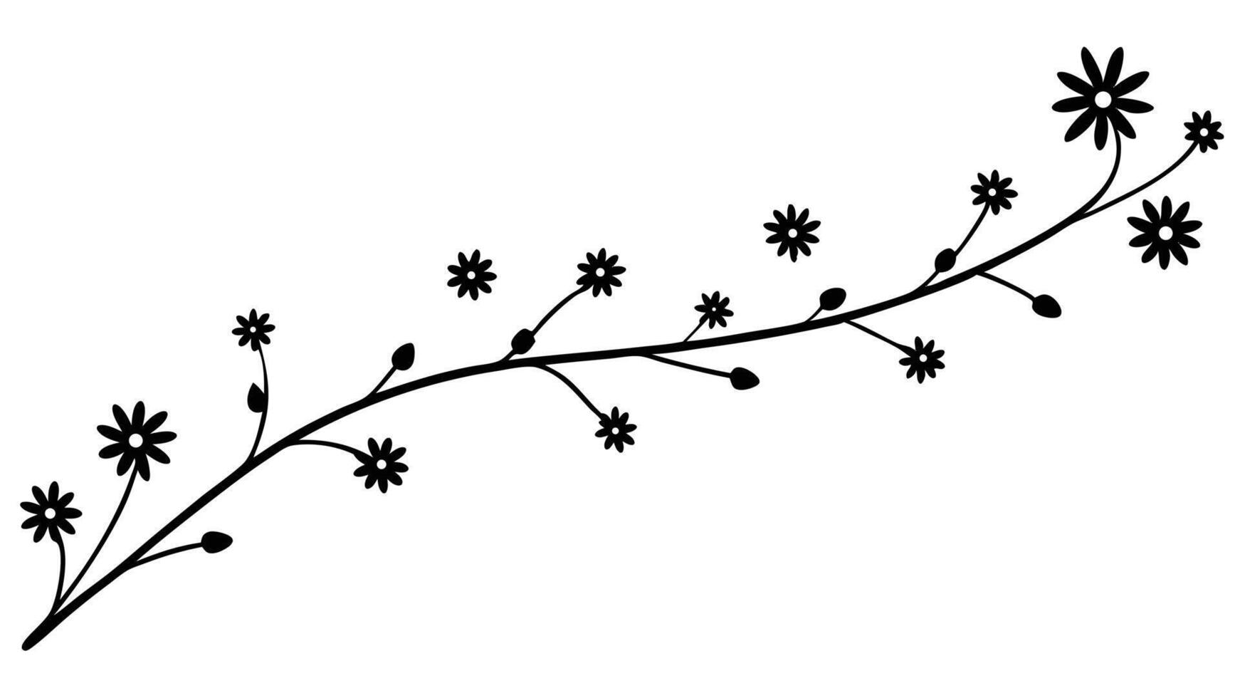 Decorative Floral Branch Black Silhouette Design Illustration vector