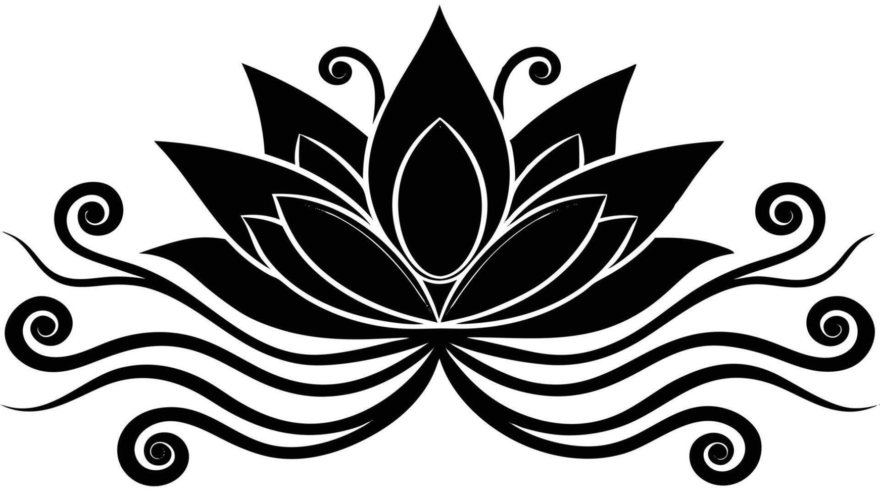 Elegant Black Lotus Flower Illustration With Swirling Waves vector
