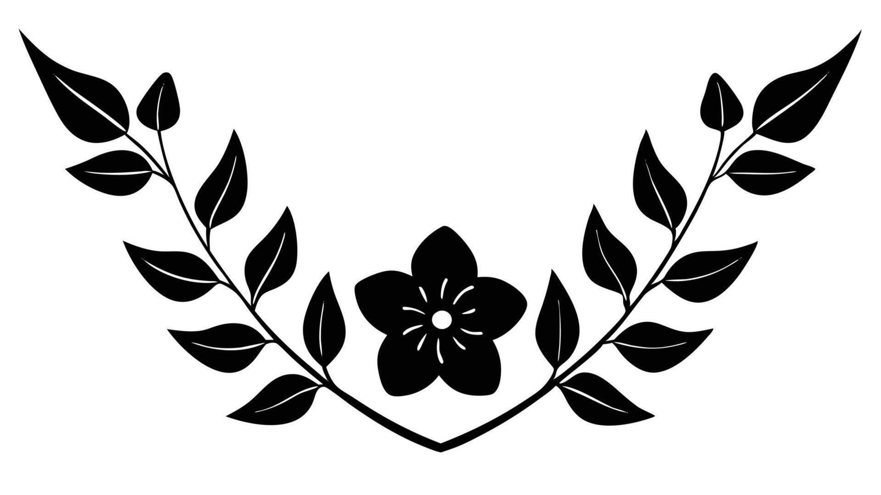 Black Floral Ornament With Leaves And Flower vector