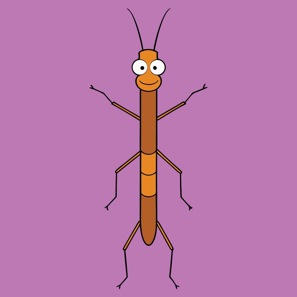 Cartoon Stick Insect Illustration On Pink vector