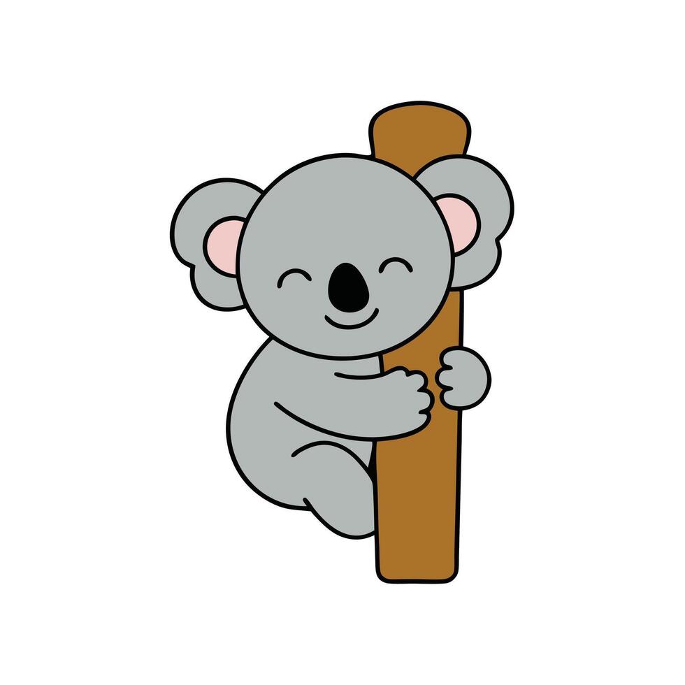 Cute Koala Hugging Tree Cartoon Illustration vector