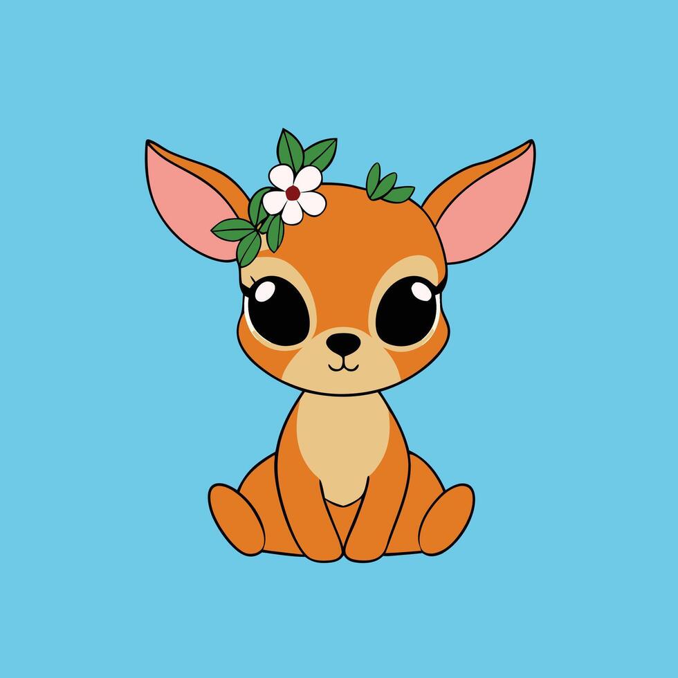 Cute Cartoon Deer With Floral Crown vector