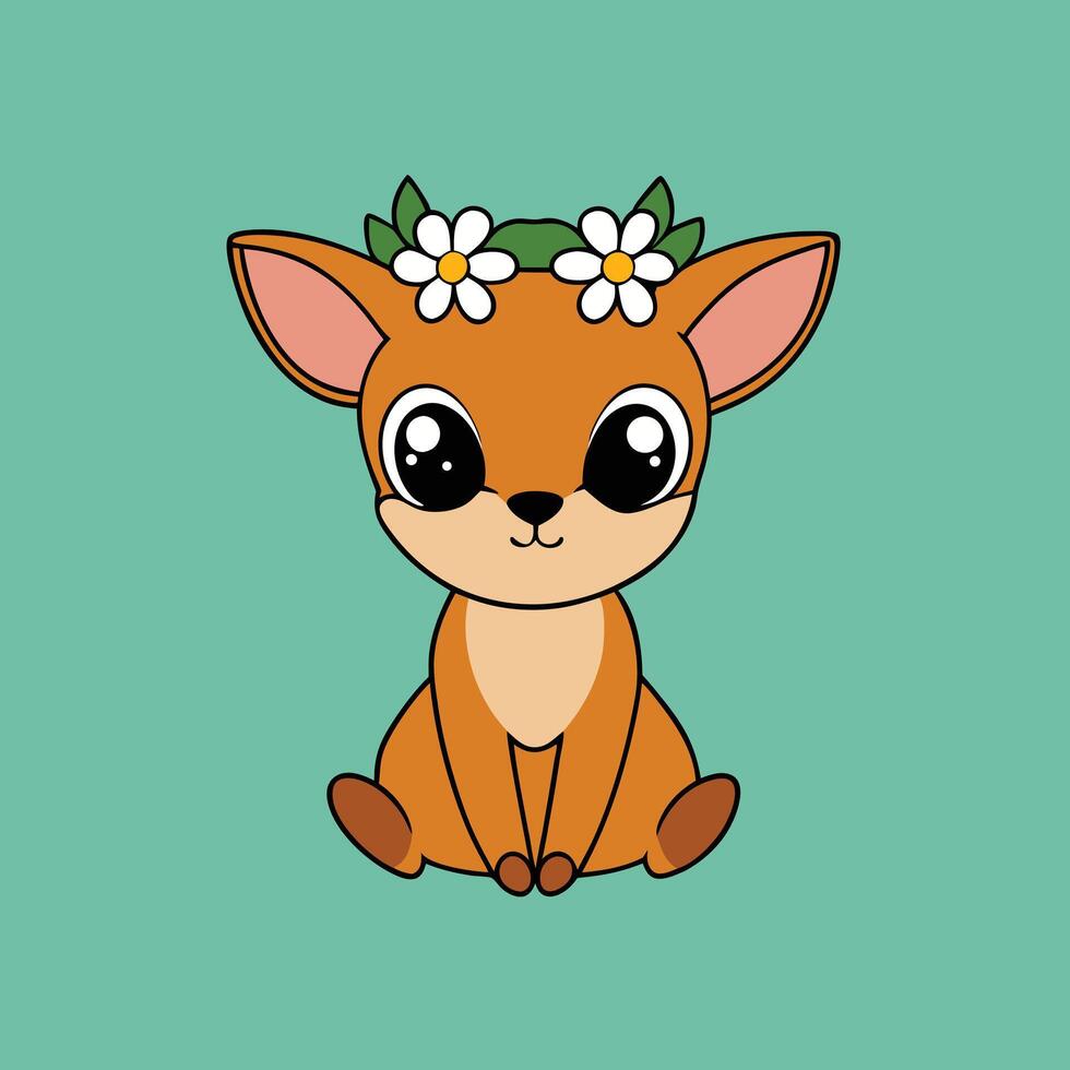 Cute Deer With Daisy Crown Cartoon vector