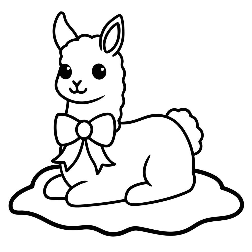 Cute Llama With Bow Black And White vector