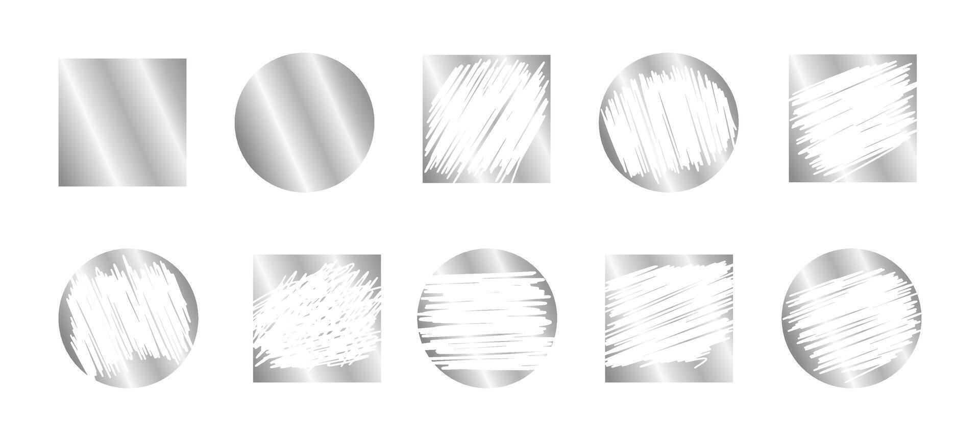 Lottery scratch silver card graphic elements - sketchy uneven circle and square frames patterns assortment. vector