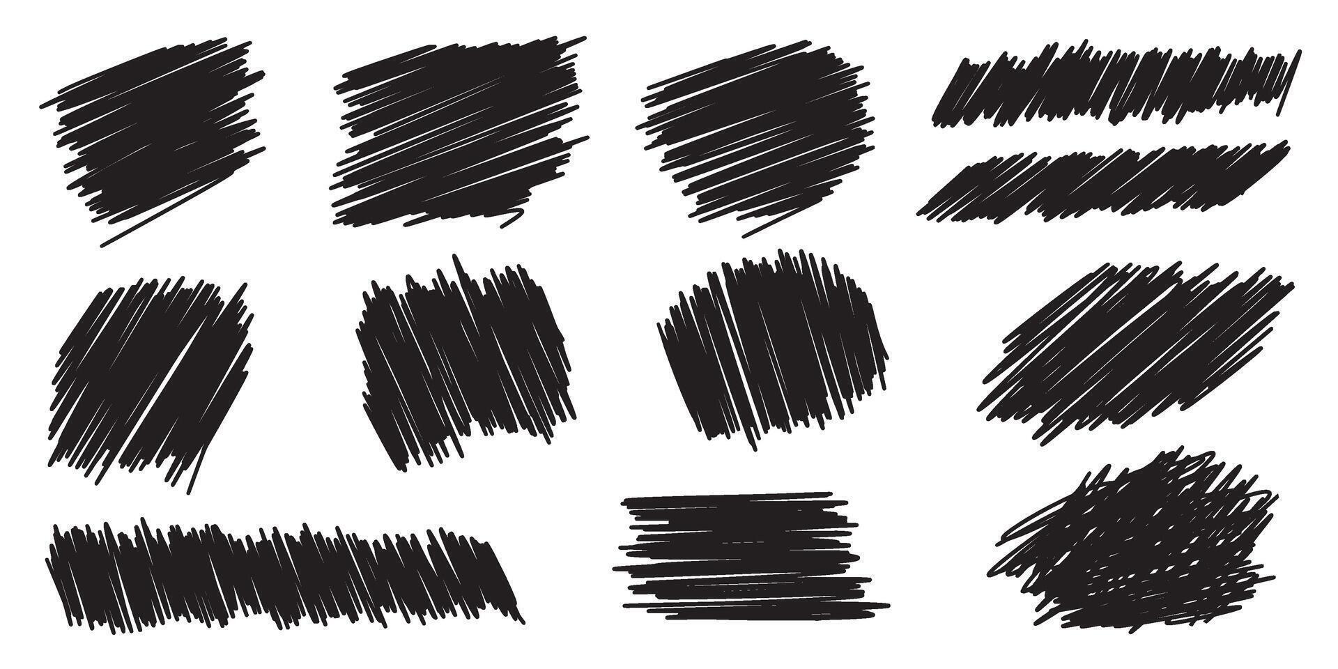 Scratch card lottery clipart - black scuff scribble smears distressed set. Grungy grainy surface grunge textures. vector