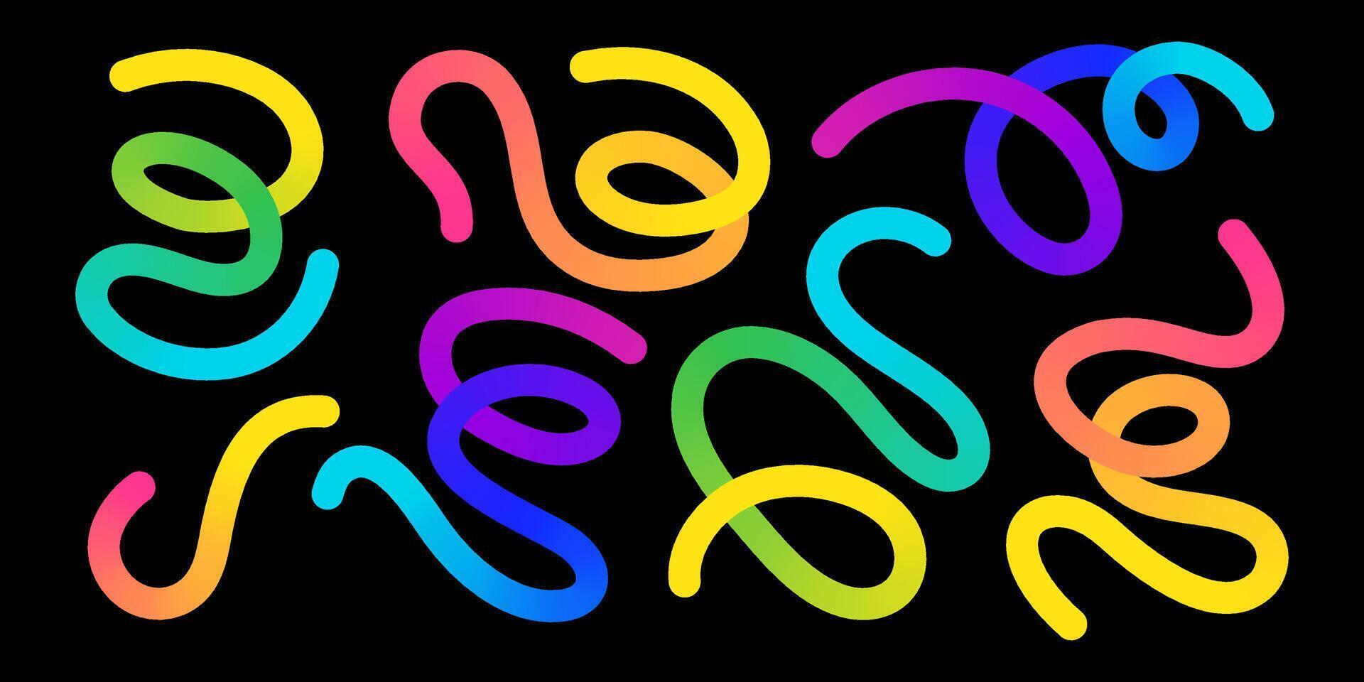 Gradient rainbow colors blend organic doodle line art abstract shapes. Curved freehand sketches. vector