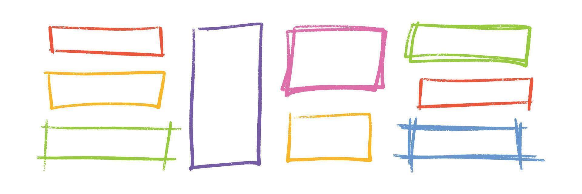 Hand drawn pastel color highlight rectangle set - rough sketchy shapes with crayon, marker or ink texture. vector