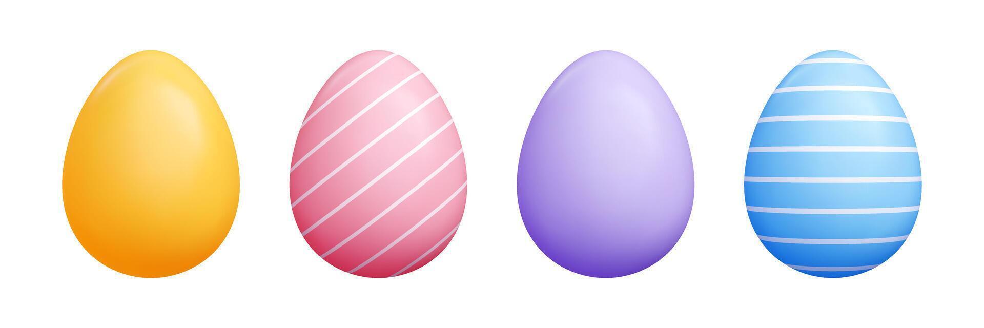 Easter egg cartoon 3d set - vibrant solid oval shapes, diagonal striped lines, polka dots decorative drawing vector