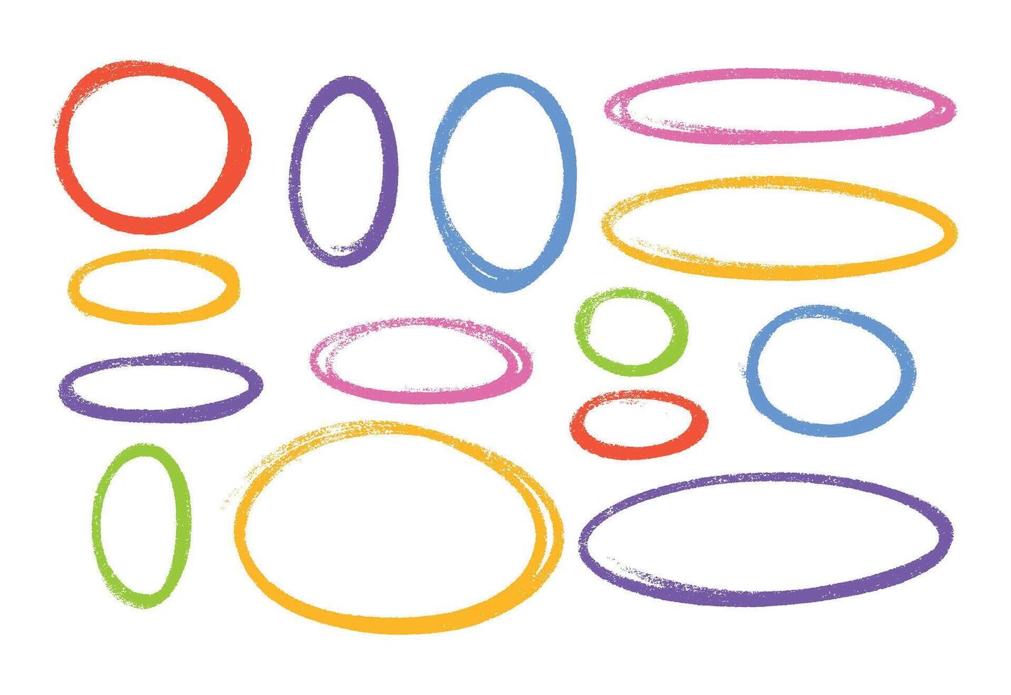 Oval highlight pastel color crayon shapes set - hand drawn sketchy rough ellipse circles design elements. vector