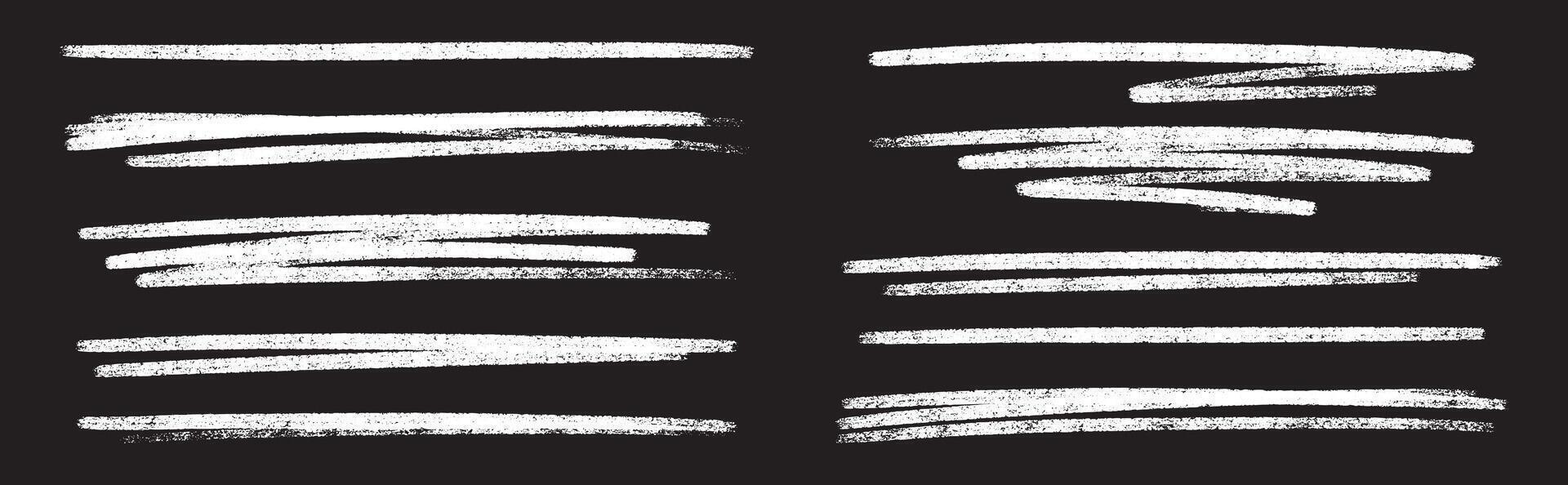 Chalk or crayon white underline set on black chalkboard background vector