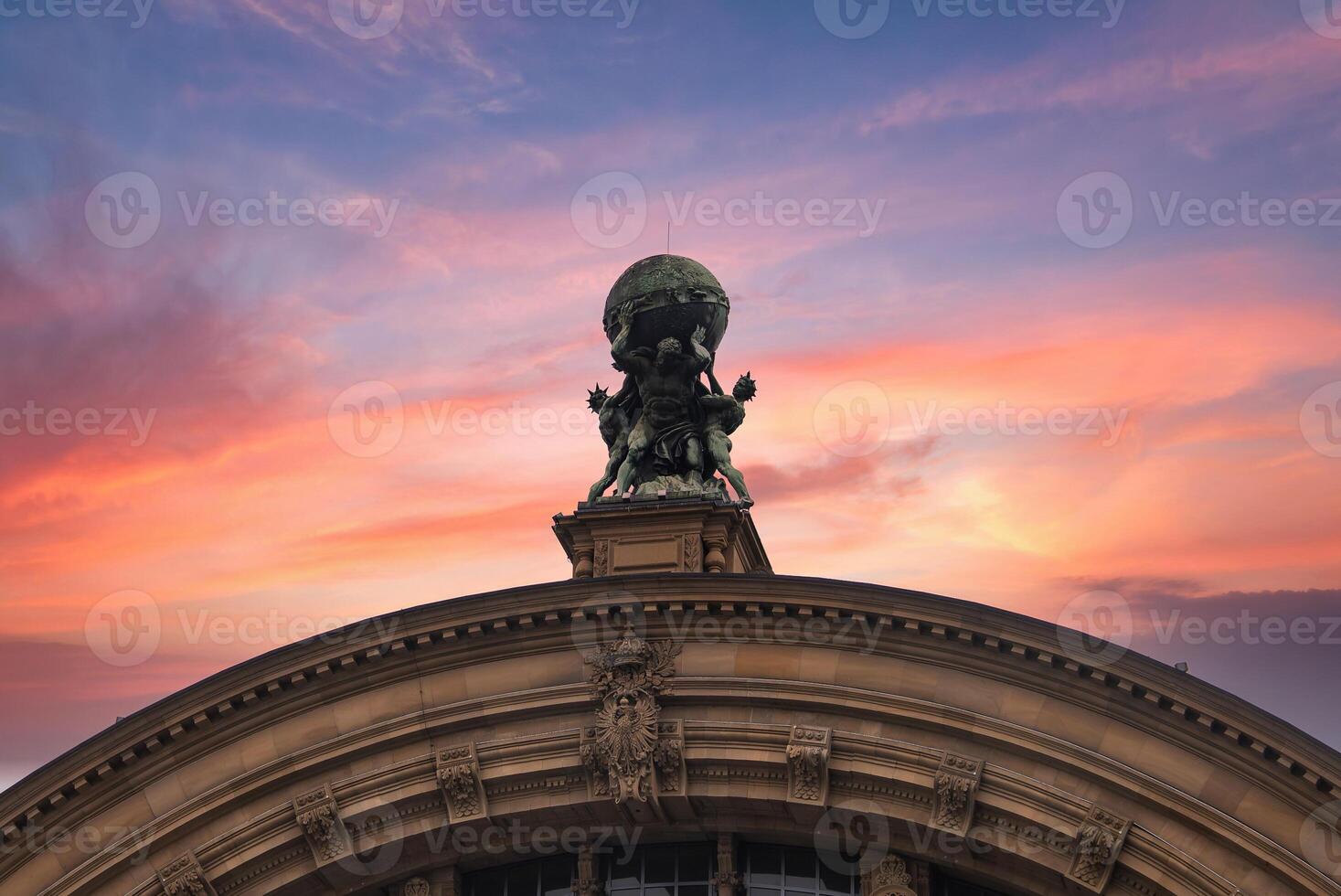 Ornate Top Section of Frankfurt Central Station with Atlas Sculpture photo