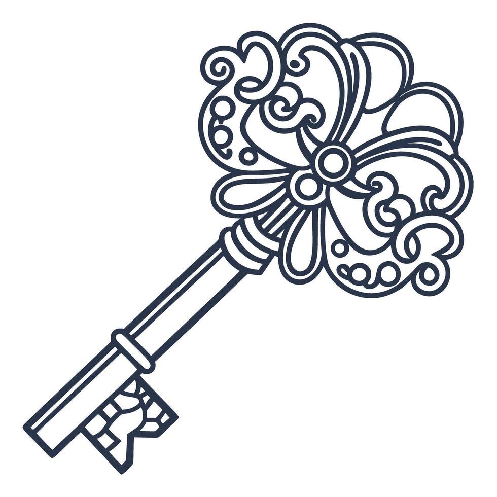 Intricate vintage key with ornate design, classic security symbol, elegant antique vector