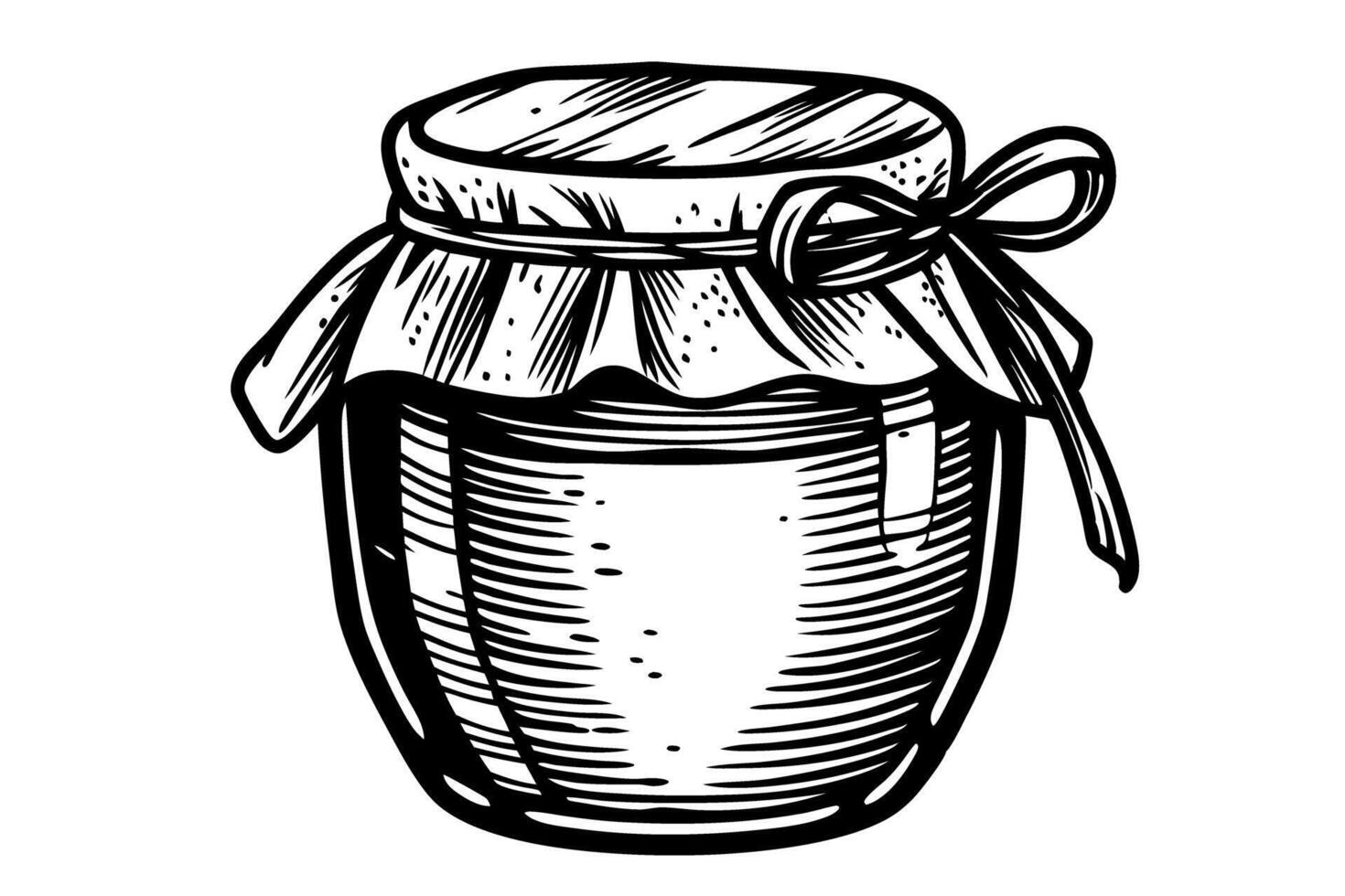 Hand drawn jar illustration rustic container with fabric covering and decorative bowtie vector