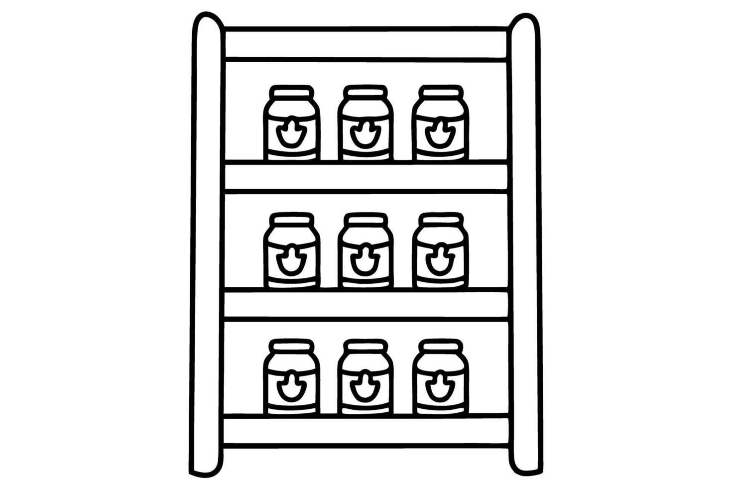 line art of pantry shelf with jarred goods, symmetrical arrangement, and minimalist design vector