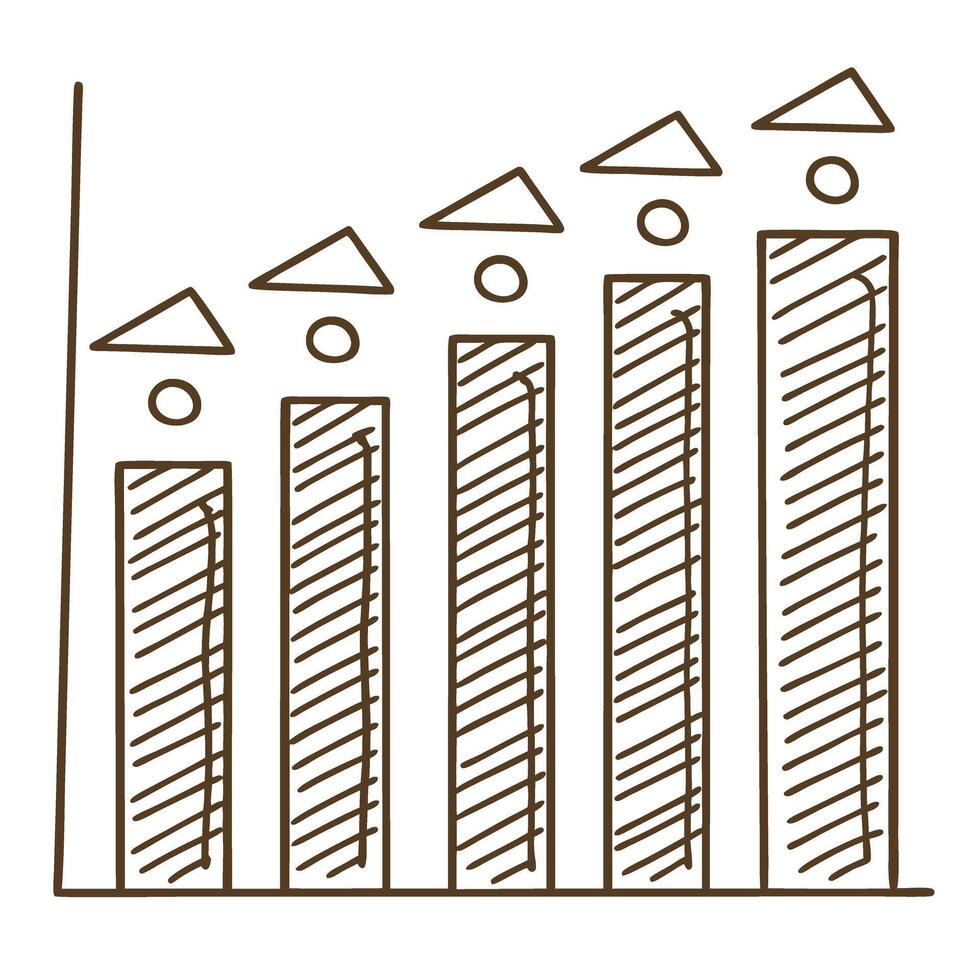 Increasing bar chart with arrows and dots, growth in statistical data, business financial success vector