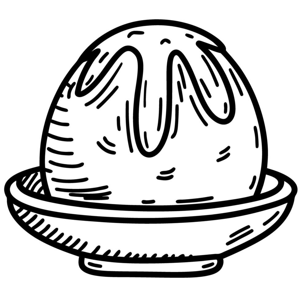 Illustration of ice cream scoop with chocolate sauce in bowl vector