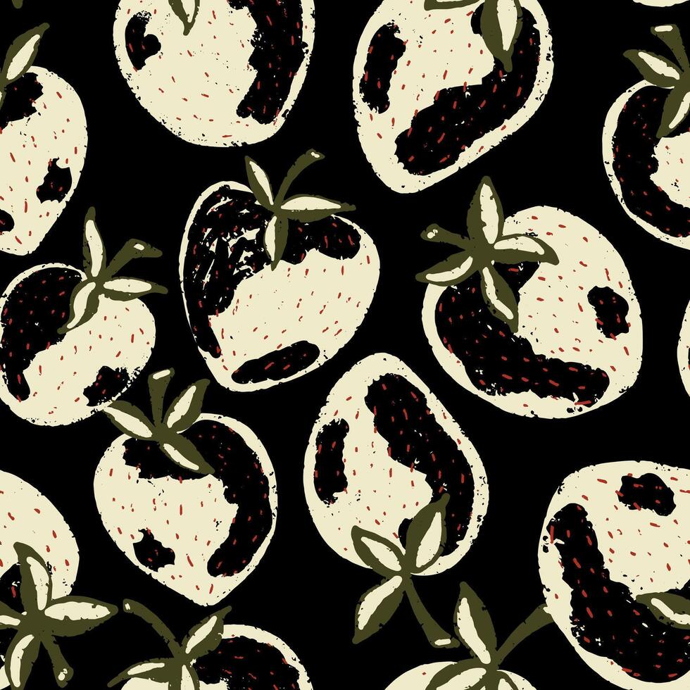 a black and white pattern with strawberries vector