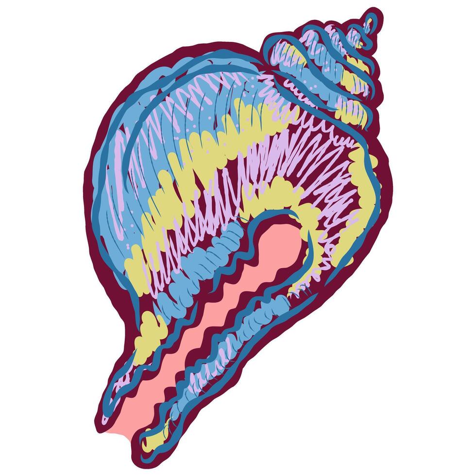 a colorful sea shell with a pink and blue stripe vector