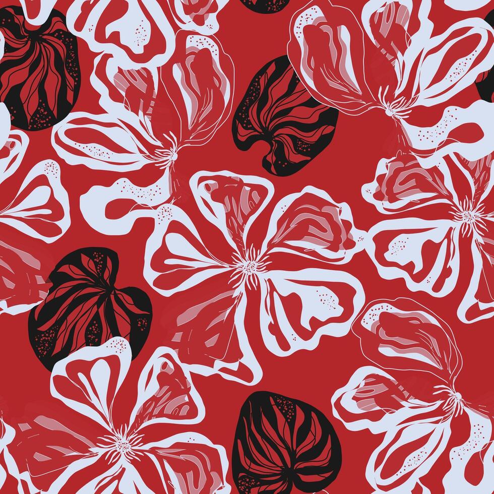 a red and black, floral pattern vector