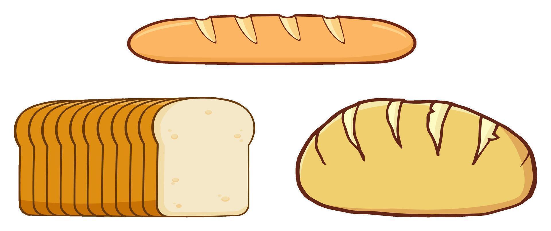 Bread Variety Illustration Collection With Baguette Sliced And Round Loaf vector