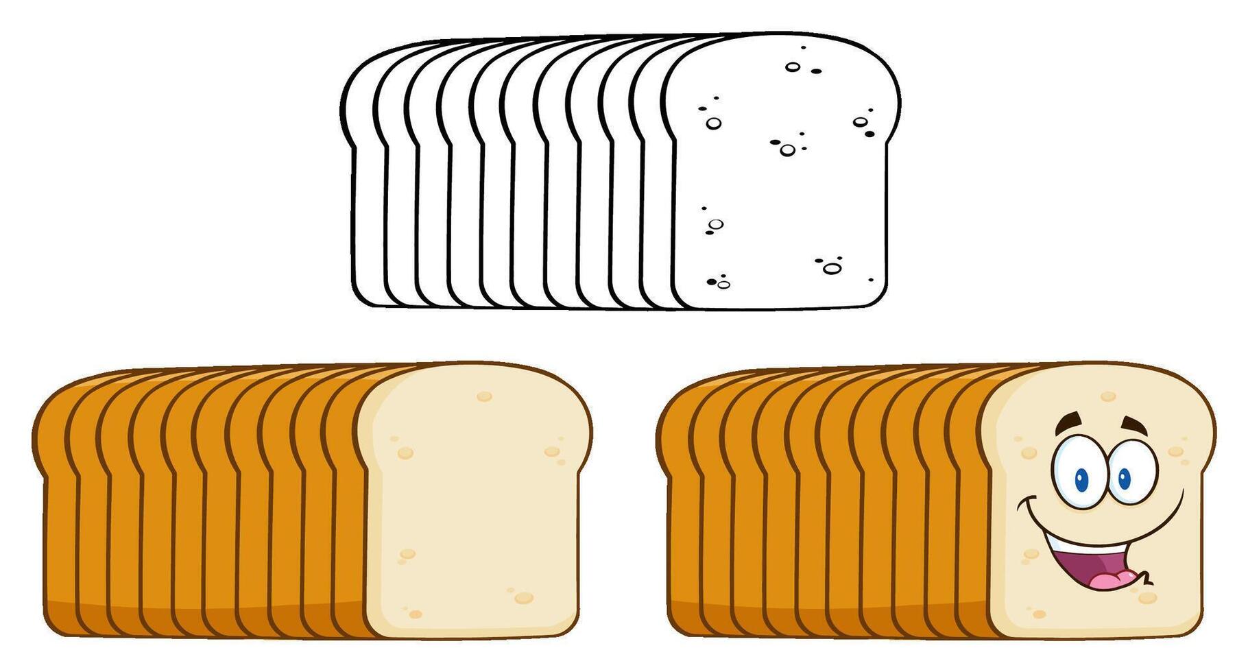 Bread Slice Row Collection With Outline Color And Cartoon Face vector