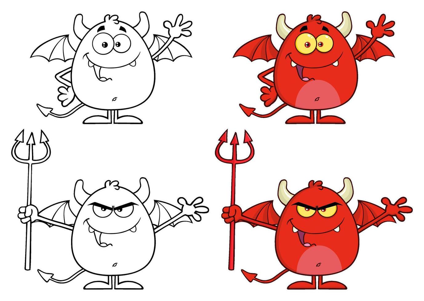 Funny Red Devil Monster Character Collection With Trident vector