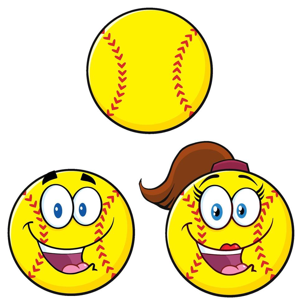 Cute Smiling Softball Ball Cartoon Characters Collection vector