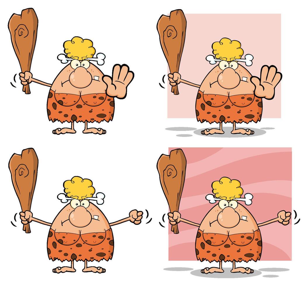 Primitive Female Character With Stop Gesture And Club In Hand vector