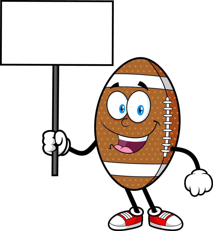 Smiling American Football Character Holding Blank Sign vector