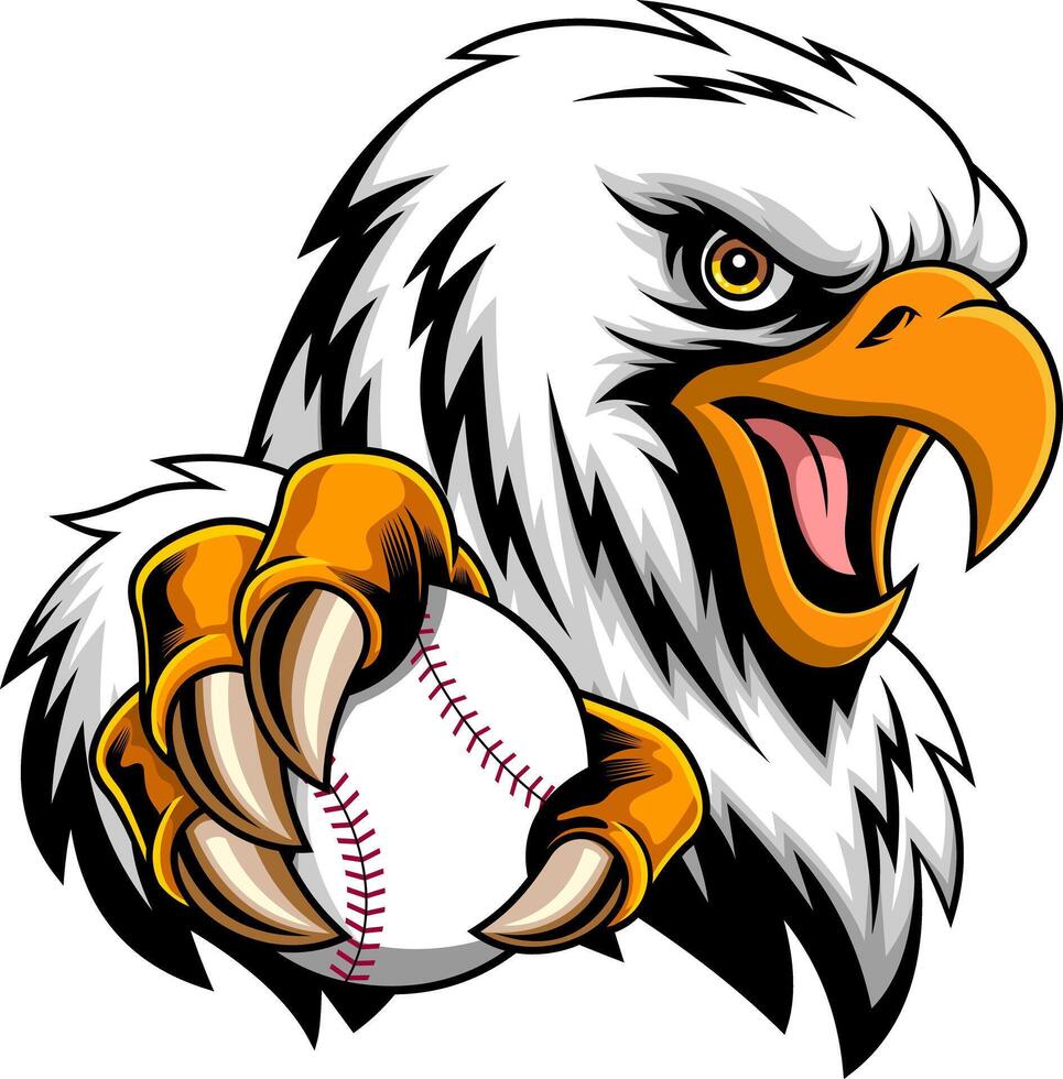 Fierce Eagle Mascot Holding Baseball With Sharp Claws And Open Beak vector
