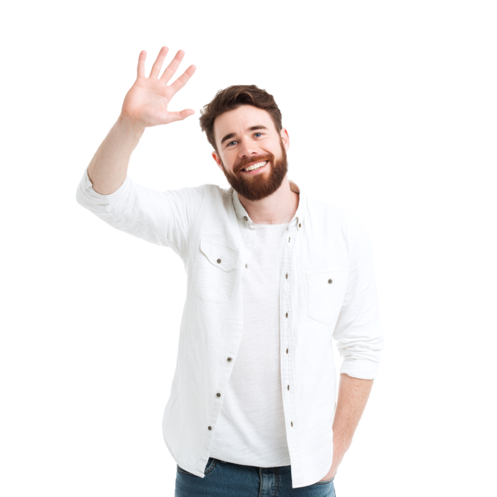 A man with a beard waving his hand png