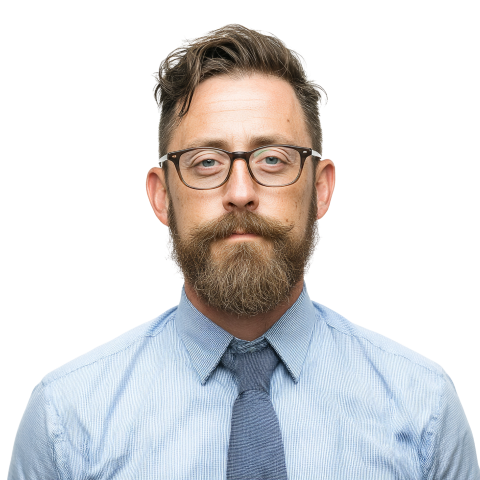 A man with a beard and glasses png