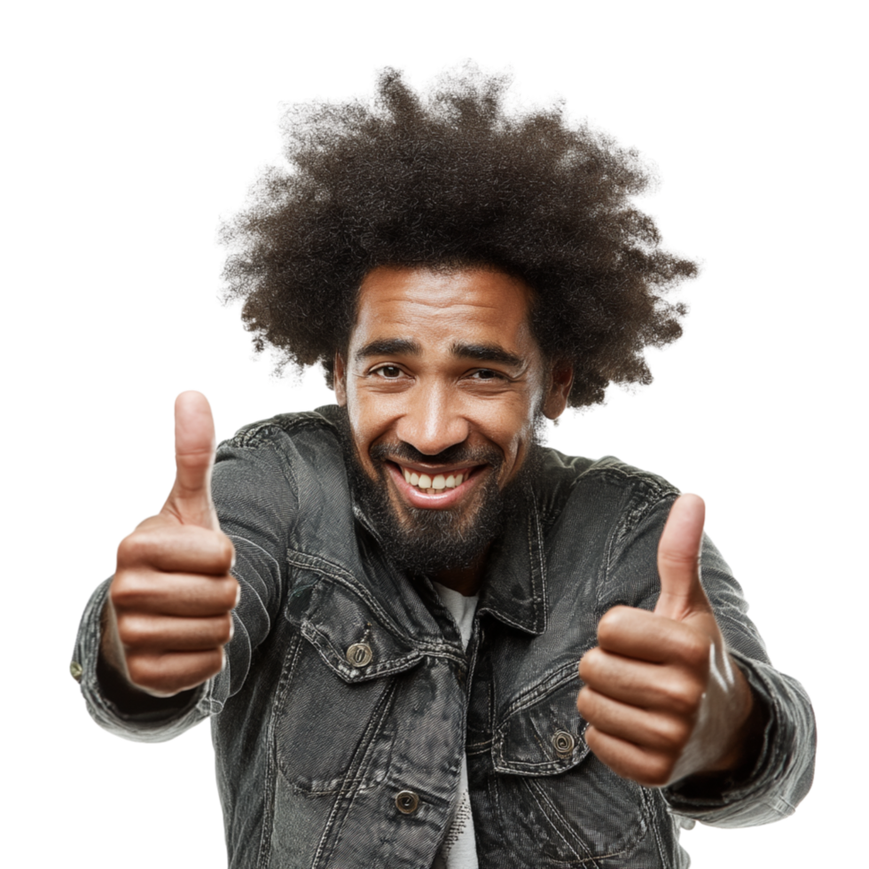 A man with an afro hair and beard is giving the thumbs up sign png