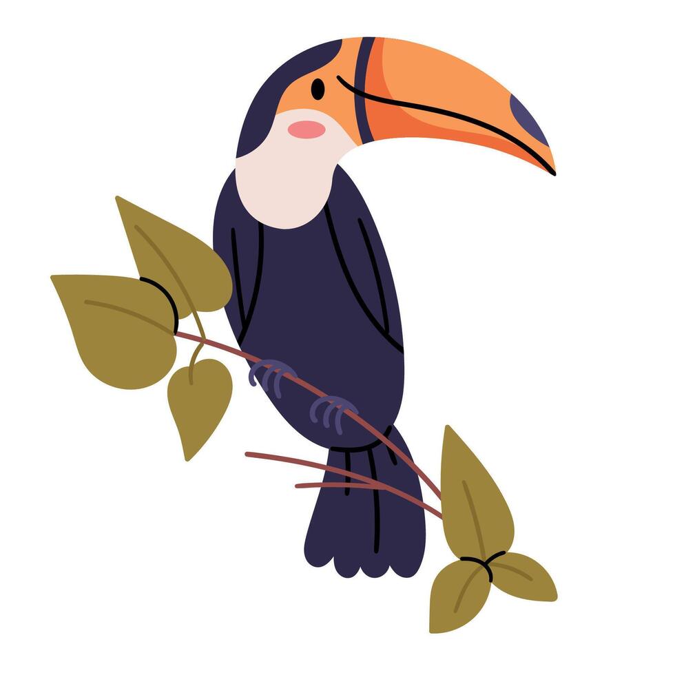 Toucan in minimal realistic flat style.Exotic rainforest and jungle bird. vector