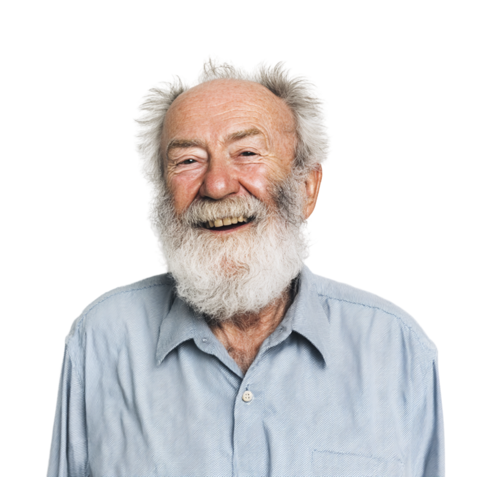 An older man with a beard and a blue shirt png